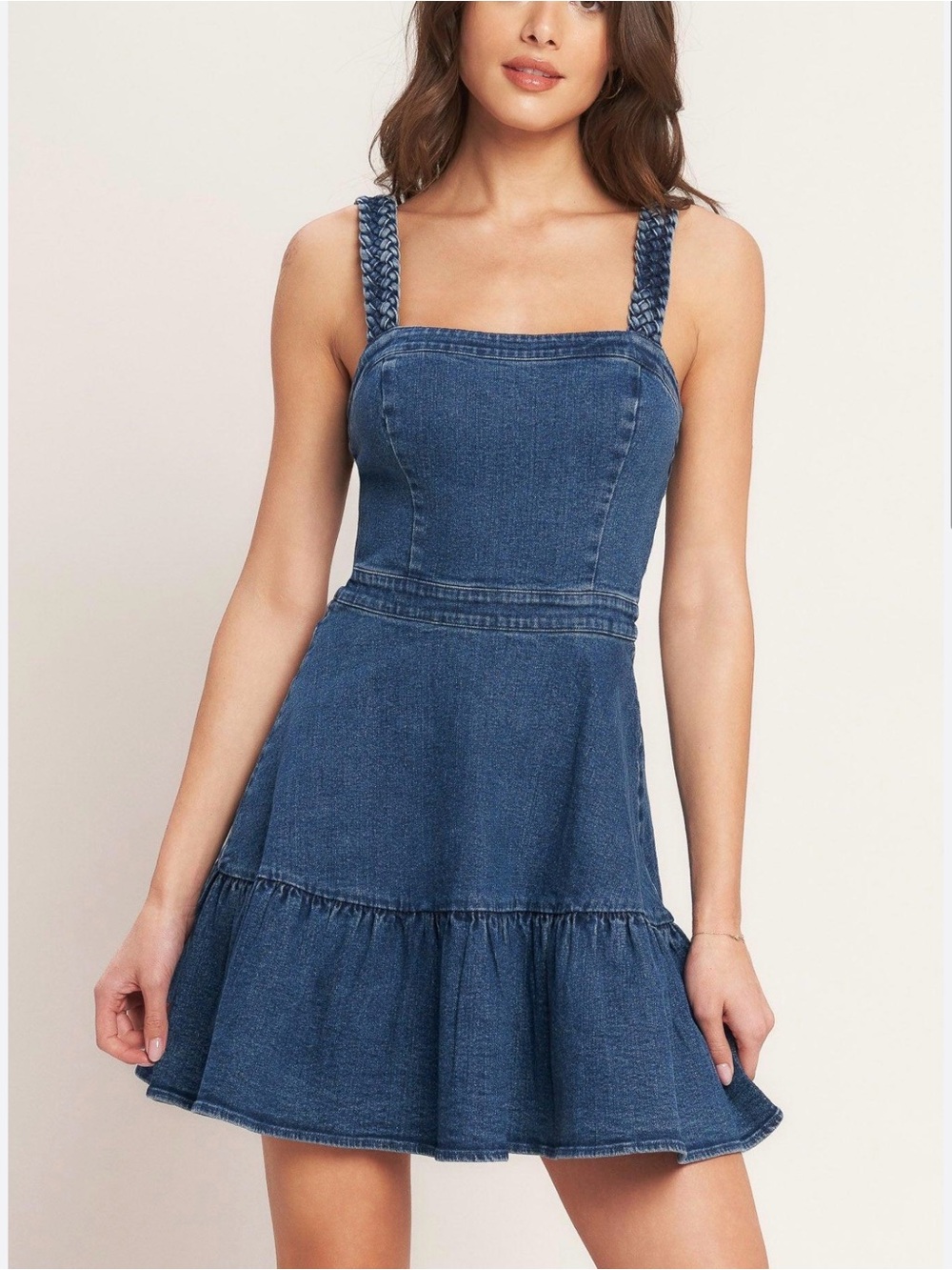 Nordstrom Denim Dress with Braided Straps SZ Small Feminine Coastal Cowgirl NWT
